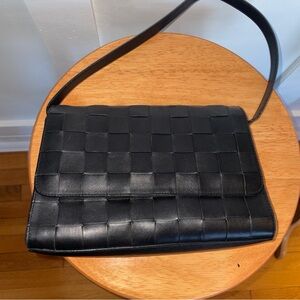 Lauren Ralph Lauren // small Black woven Leather shoulder bag purse clutch